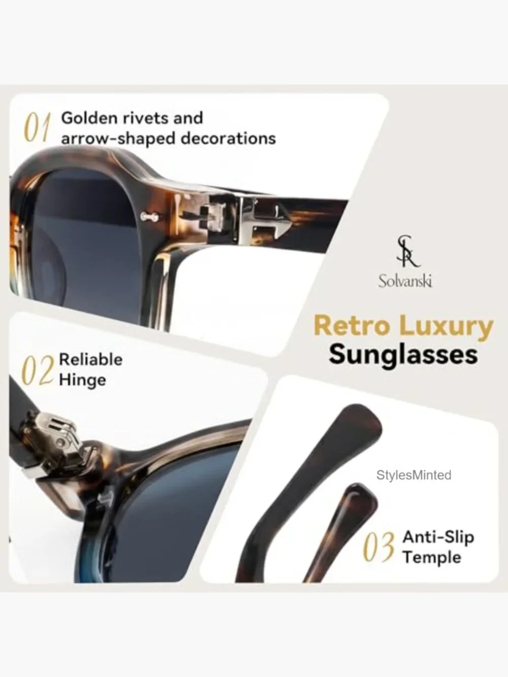 Retro Square Sunglasses UV400 Protection Tortoiseshell Translucent